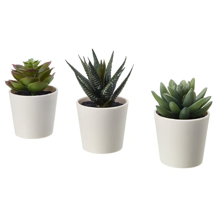 SABAC Artificial Plant with Plastic Pot (Green, 3 Piece)