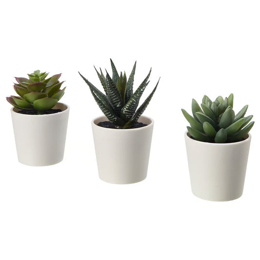 SABAC Artificial Plant with Plastic Pot (Green, 3 Piece)